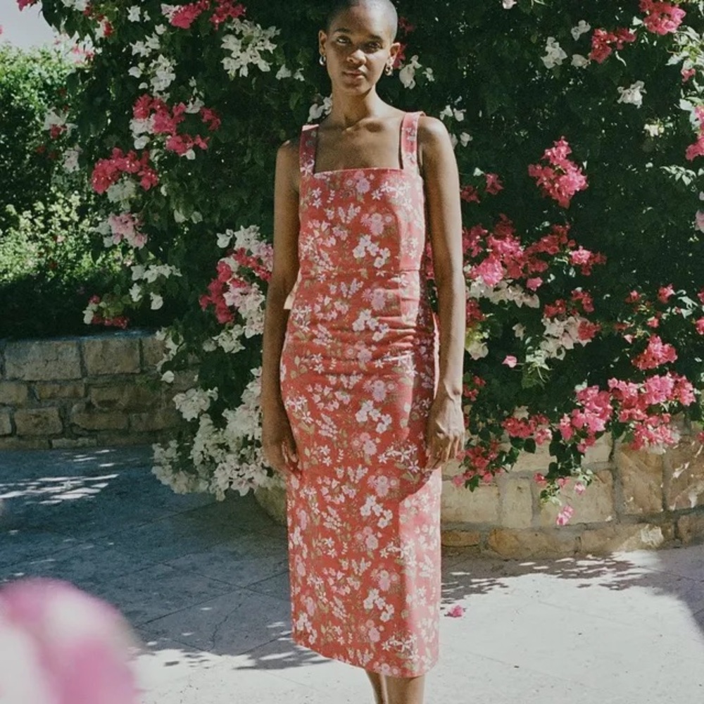Coco Shop long slip dress in pink and red floral